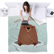 Happy Groundhog Day Design With Cute Groundhog Blankets 99216104