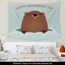 Happy Groundhog Day Design With Cute Groundhog Wall Art 99216104