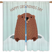 Happy Groundhog Day Design With Cute Groundhog Window Curtains 99216104