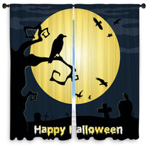 Happy Halloween Poster Vector Illustration Window Curtains 68218743
