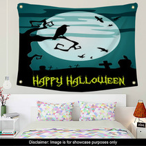 Happy Halloween Poster With Raven Wall Art 91647723