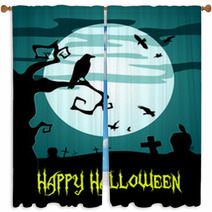 Happy Halloween Poster With Raven Window Curtains 91647723