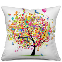 Happy Holiday, Funny Tree With Balloons Pillows 24795853