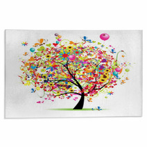 Happy Holiday, Funny Tree With Balloons Rugs 24795853