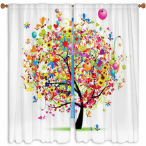 Happy Holiday, Funny Tree With Balloons Window Curtains 24795853