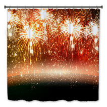 Happy New Year And Christmas Vector Celebration Fireworks Backgr Bath Decor 57698940