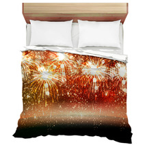 Happy New Year And Christmas Vector Celebration Fireworks Backgr Bedding 57698940