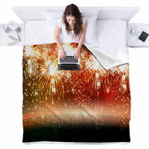 Happy New Year And Christmas Vector Celebration Fireworks Backgr Blankets 57698940