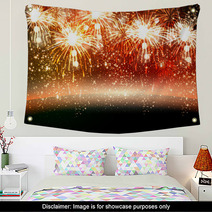Happy New Year And Christmas Vector Celebration Fireworks Backgr Wall Art 57698940
