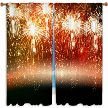 Happy New Year And Christmas Vector Celebration Fireworks Backgr Window Curtains 57698940