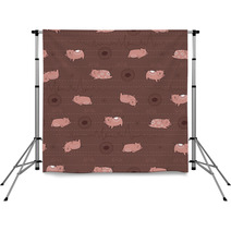 Happy Pink Piggies With White Patterns And Brown Background Backdrops 85809212