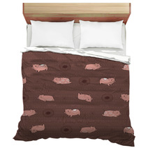 Happy Pink Piggies With White Patterns And Brown Background Bedding 85809212