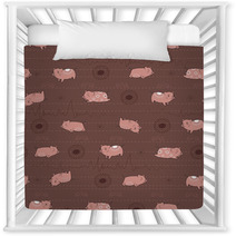 Happy Pink Piggies With White Patterns And Brown Background Nursery Decor 85809212
