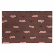 Happy Pink Piggies With White Patterns And Brown Background Rugs 85809212