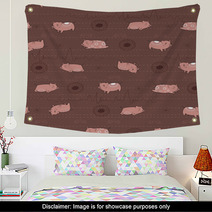Happy Pink Piggies With White Patterns And Brown Background Wall Art 85809212