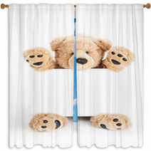 Happy Teddy Bear Holding Blank Board Window Curtains 63552001