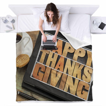 Happy Thanksgiving On Digital Tablet Blankets 57651228
