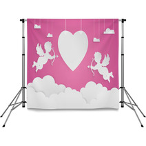 Happy Valentine Day Heart Shape And Cupid On Sky Paper Art Styl Backdrops 134949091