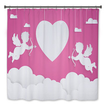 Happy Valentine Day Heart Shape And Cupid On Sky Paper Art Styl Bath Decor 134949091