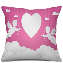 Happy Valentine Day Heart Shape And Cupid On Sky Paper Art Styl Pillows 134949091