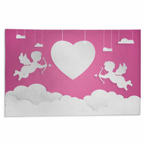 Happy Valentine Day Heart Shape And Cupid On Sky Paper Art Styl Rugs 134949091