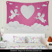 Happy Valentine Day Heart Shape And Cupid On Sky Paper Art Styl Wall Art 134949091