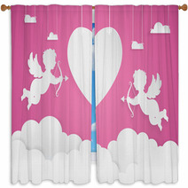 Happy Valentine Day Heart Shape And Cupid On Sky Paper Art Styl Window Curtains 134949091