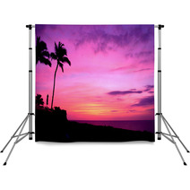 Hawaii Sunset With Palm Trees Backdrops 12800143