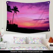 Hawaii Sunset With Palm Trees Wall Art 12800143