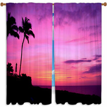 Hawaii Sunset With Palm Trees Window Curtains 12800143