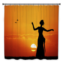 Hawaiian Dancing Woman Sunset Silhouette Bath Decor 65132061