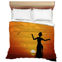 Hawaiian Dancing Woman Sunset Silhouette Bedding 65132061