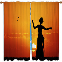 Hawaiian Dancing Woman Sunset Silhouette Window Curtains 65132061