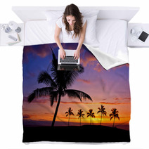 Hawaiian Palm Tree Silhouette Sunset On Big Island Blankets 64645922