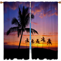 Hawaiian Palm Tree Silhouette Sunset On Big Island Window Curtains 64645922