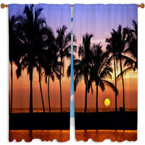 Hawaiian Sunset On Big Island, Anaehoomalu Bay Window Curtains 62759661
