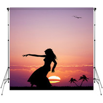 Hawaiian Woman Dancing At Sunset Backdrops 64865519