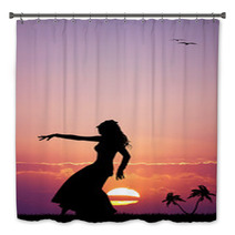 Hawaiian Woman Dancing At Sunset Bath Decor 64865519