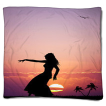 Hawaiian Woman Dancing At Sunset Blankets 64865519