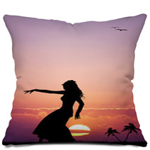 Hawaiian Woman Dancing At Sunset Pillows 64865519