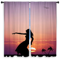 Hawaiian Woman Dancing At Sunset Window Curtains 64865519