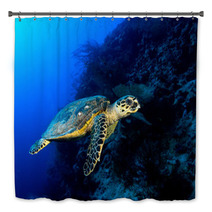 Hawksbill Turtle In Deep Blue, Red Sea, Egypt. Bath Decor 49932907