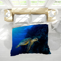Hawksbill Turtle In Deep Blue, Red Sea, Egypt. Bedding 49932907