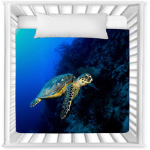 Hawksbill Turtle In Deep Blue, Red Sea, Egypt. Nursery Decor 49932907