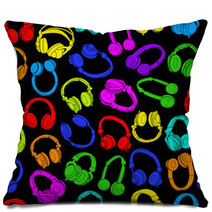 Headphones Seamless Pattern In Colors Pillows 49675944