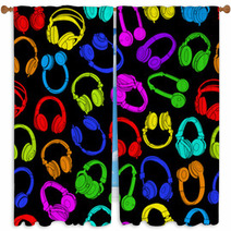 Headphones Seamless Pattern In Colors Window Curtains 49675944