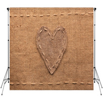 Heart Made Of Burlap  Lies On A Sacking  Background Backdrops 83785779