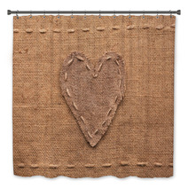 Heart Made Of Burlap  Lies On A Sacking  Background Bath Decor 83785779