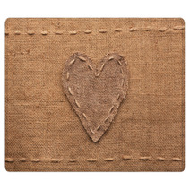 Heart Made Of Burlap  Lies On A Sacking  Background Rugs 83785779