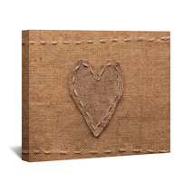 Heart Made Of Burlap  Lies On A Sacking  Background Wall Art 83785779